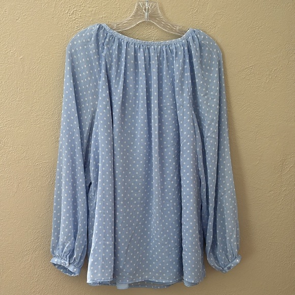 Women’s Talbots Polka Dot Blue/White Top, Large, Lined Sheer Long Sleeve - Picture 3 of 6